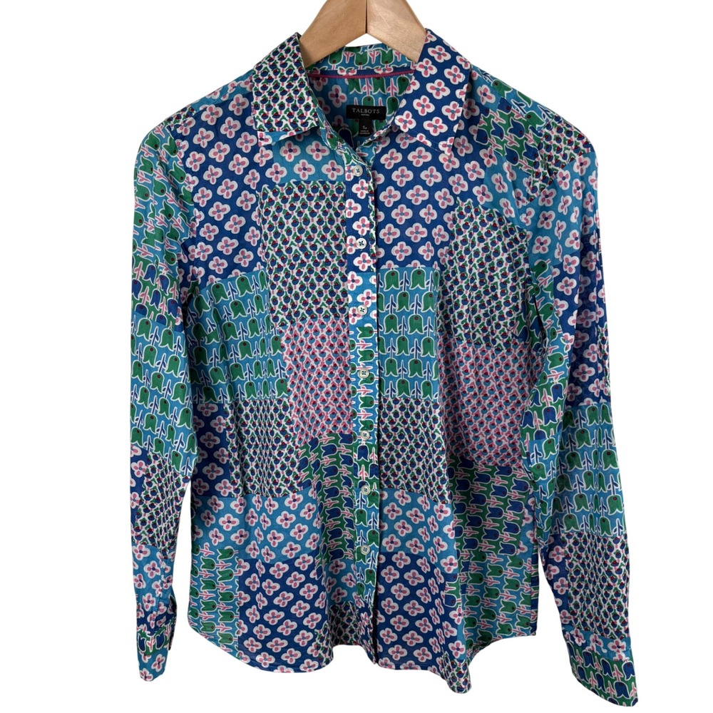 Talbots Petites Patchwork Button-Up Shirt Women's… - image 1